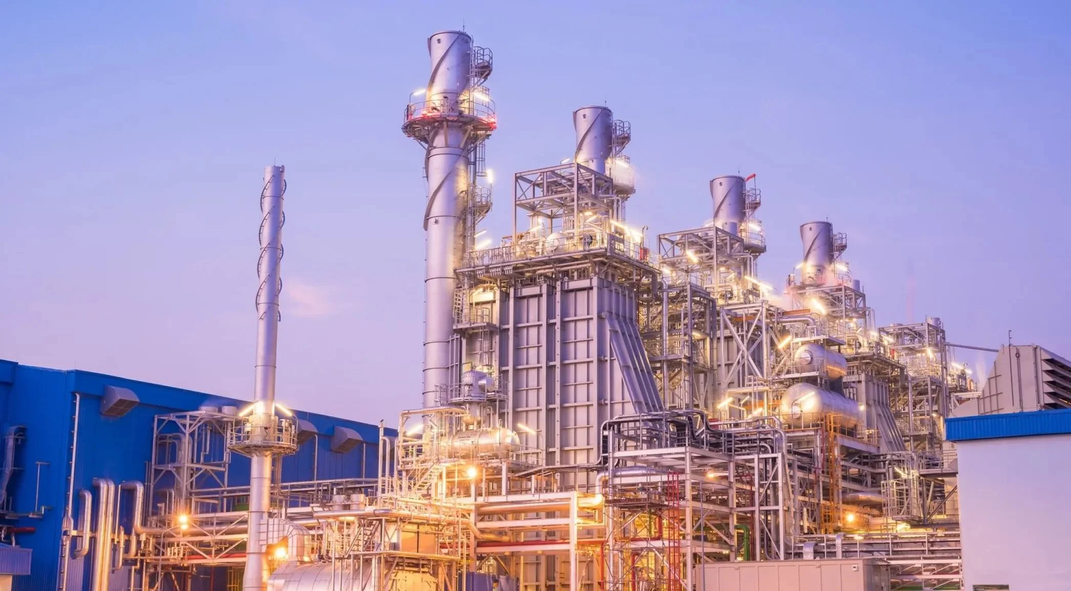 Gas-fired power plant at dusk